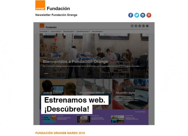 portada newsletter de Fundación Orange de marzo 2016 nueva web
